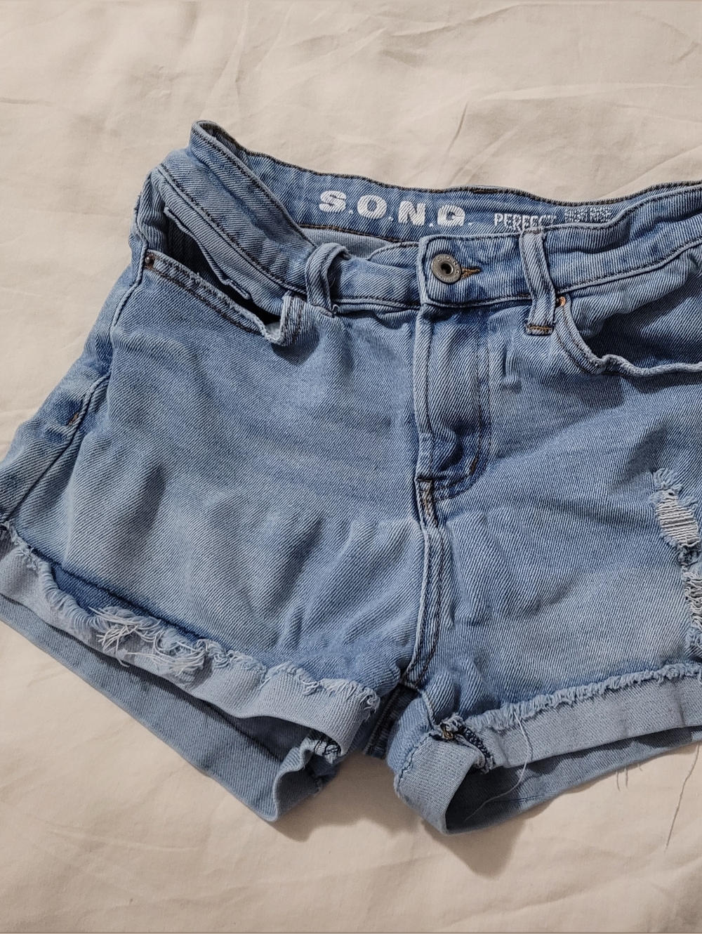 S.O.N.G High Rise Light Blue Distressed Denim Women’s Shorts
